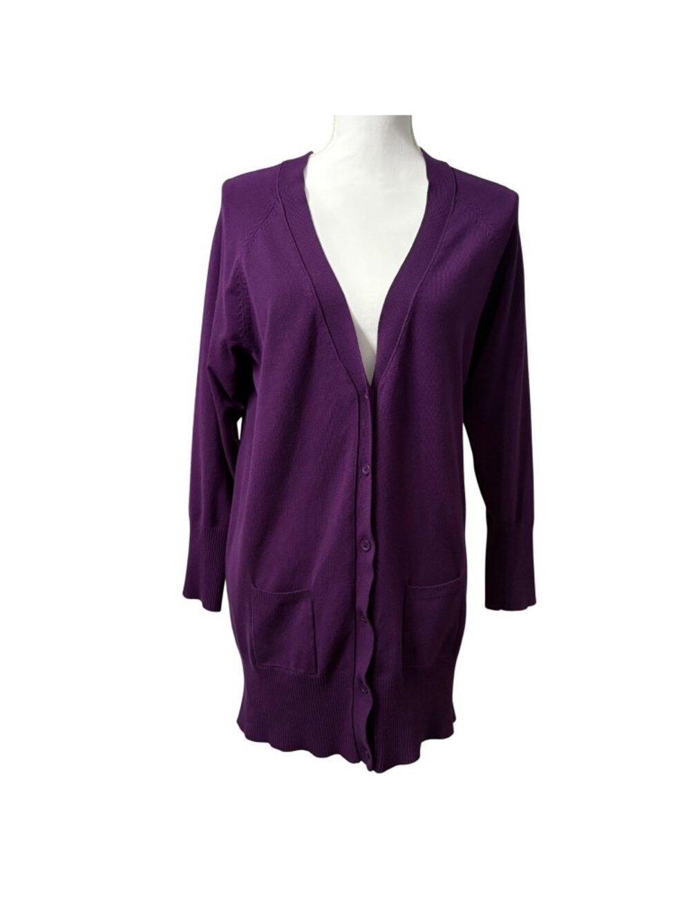 Joseph A. Royal Purple Academia Long Cardigan Cozy Chic Sweater W/ Pockets Sz L